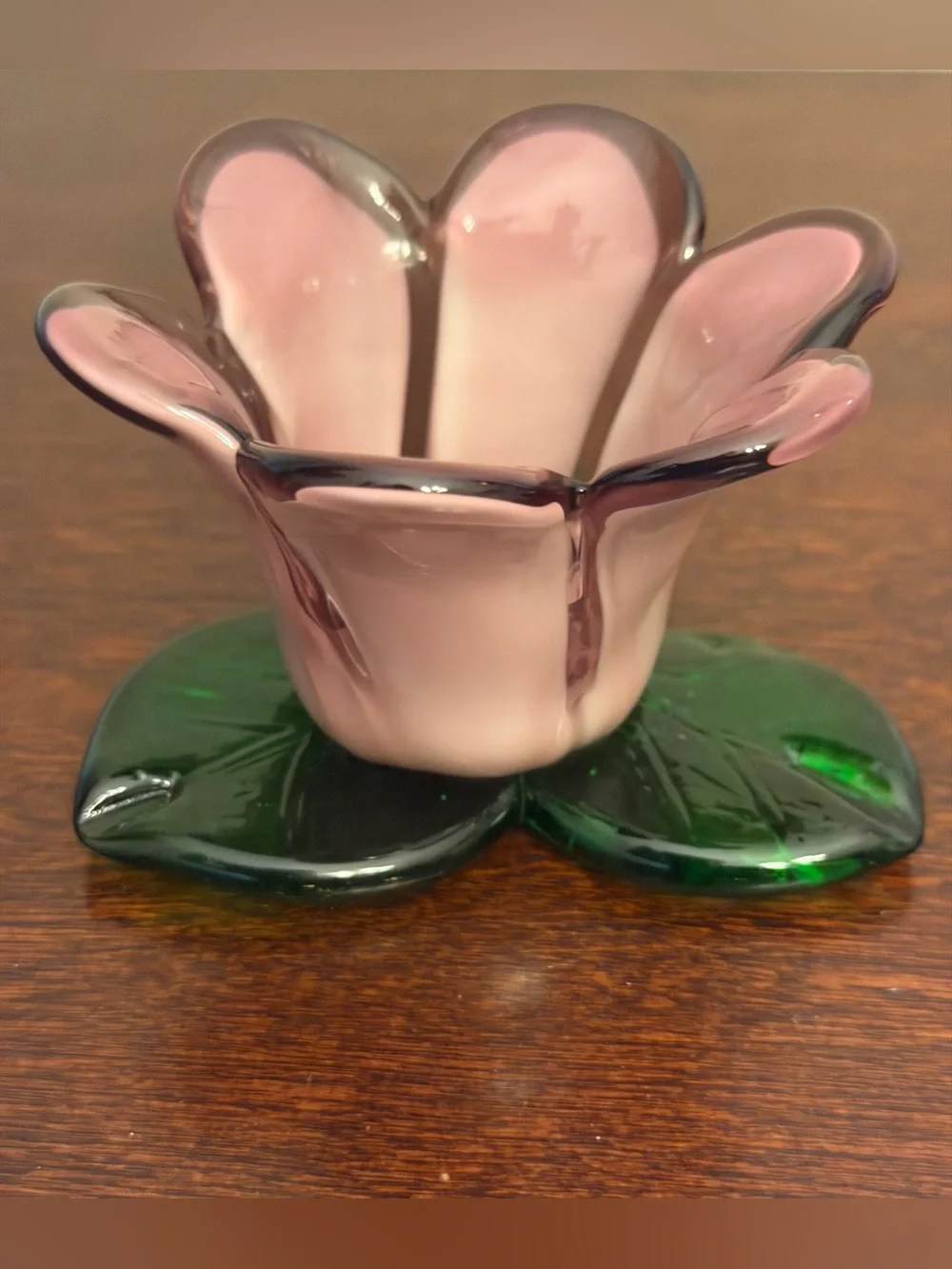 Vtg Hand Blown Votive Candle Holder Murano Style Art Glass Tulip Flower Lavender